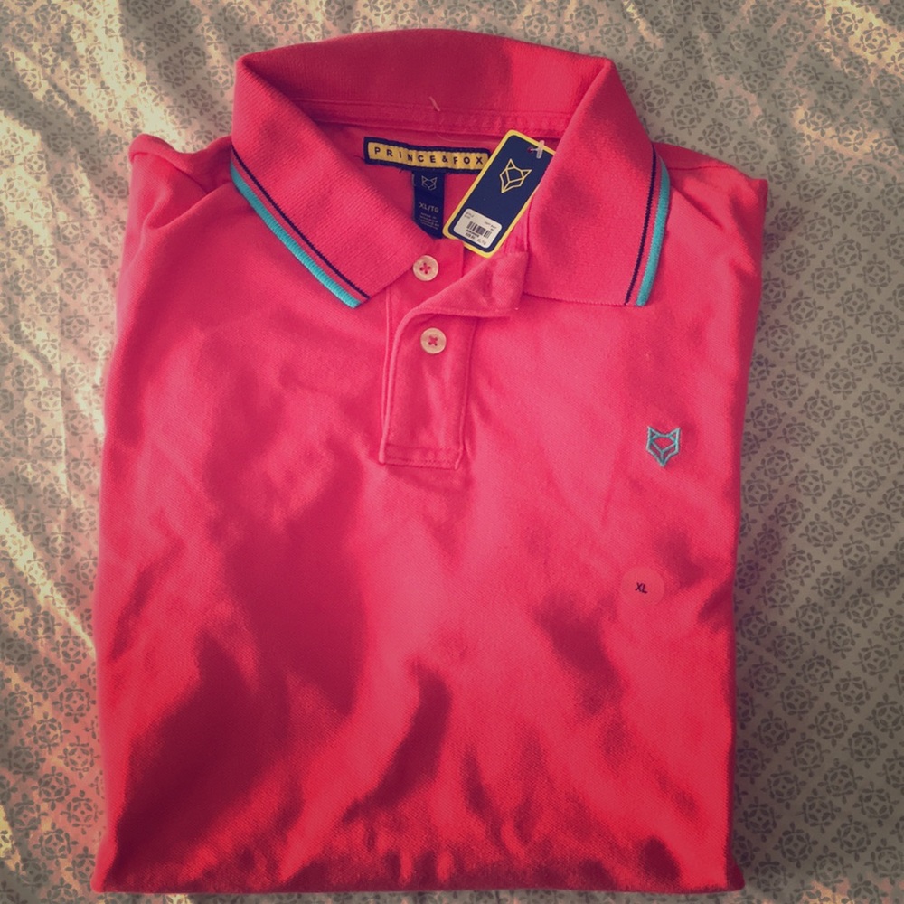 NWT- pink polo shirt with teal & navy blue accent
